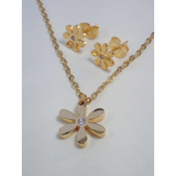 SET náušnice a retiazka s príveskom kvet zirkón z pozlátenej chirurgickej ocele VSO4548393 316/L 3,93g