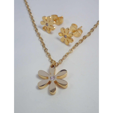 SET náušnice a retiazka s príveskom kvet zirkón z pozlátenej chirurgickej ocele VSO4548393 316/L 3,93g