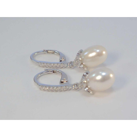 Strieborné visiace náušnice perla/zirkóny VAS354 925/1000 3,54g