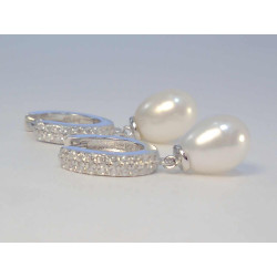 Strieborné visiace náušnice kruhy perla/zirkón VAS433 925/1000 4,33g