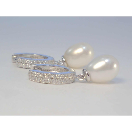 Strieborné visiace náušnice kruhy perla/zirkón VAS433 925/1000 4,33g