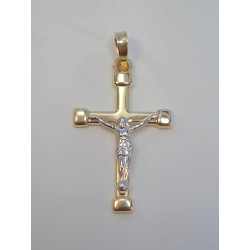 Zlatý prívesok križ s Ježišom žltobiele zlato DI099V 14 karátov 585/1000 0,99 g