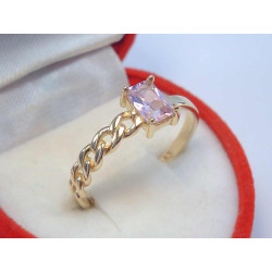 Zaujímavý dámsky zlatý prsteň dvojitá obruč ružový zirkón žlté zlato VP57210Z 14 karátov 585/1000 2,10 g
