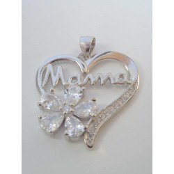 Strieborný prívesok srdce s nápisom MAMA / zirkóny v kvete VIS394 925/1000 3,94g