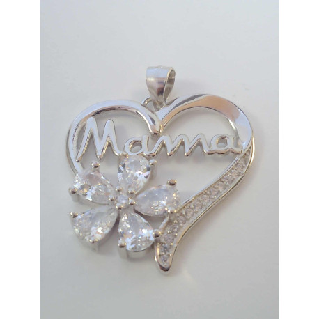 Strieborný prívesok srdce s nápisom MAMA / zirkóny v kvete VIS394 925/1000 3,94g