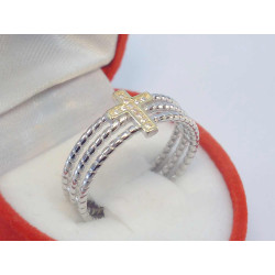 Strieborný prsteň vzor pozlatený kríž so zirkónmi VPS61307 925/1000 3,07g