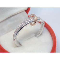 Strieborný pozlatený prsteň dvojitá obruč spojená krúžkom ružové zirkóny VPS57383 925/1000 3,83g