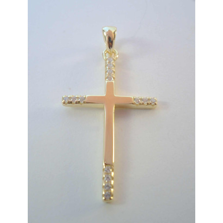 Pozlátený strieborný prívesok krížik zirkóniky VIS144 925/1000 1,44 g